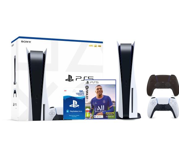 konsola PlayStation 5 Sony PlayStation 5 + FIFA 22 + dodatkowy pad (czarny) + doładowanie PSN 100 zł