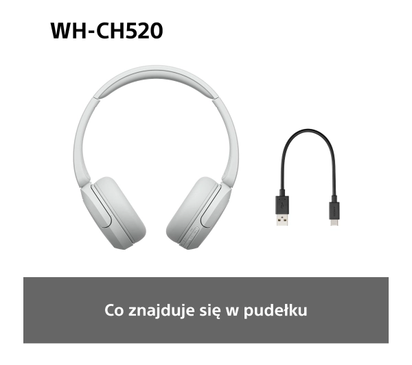 Sony WH-CH520 Nauszne Bluetooth 5.2 Biały - ⚡ BESTSELLERY ⚡