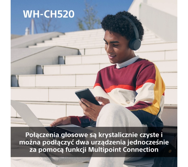 Sony WH-CH520 Nauszne Bluetooth 5.2 Biały - ⚡ BESTSELLERY ⚡