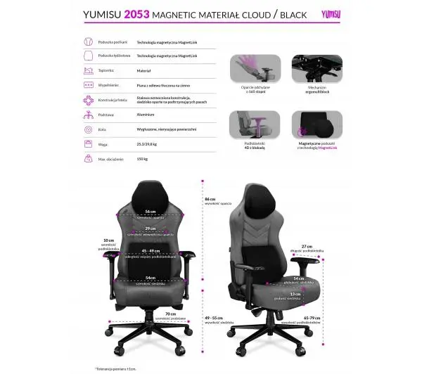 Yumisu 2053 Magnetic Materiał Biurowy do 150kg Tkanina Jasnoszaro-czarny - Kup na Raty - RRSO 0%