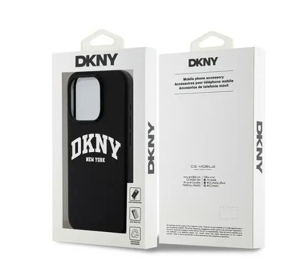 DKNY Liquid Silicone White Printed Logo MagSafe do iPhone 14 Pro Czarny