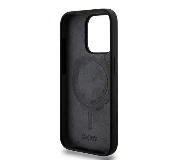 DKNY Liquid Silicone White Printed Logo MagSafe do iPhone 14 Pro Czarny