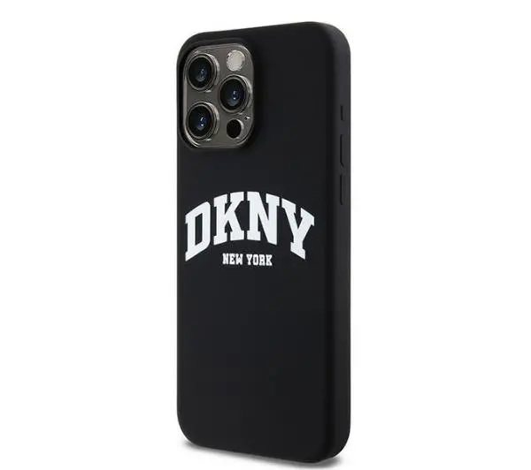 DKNY Liquid Silicone White Printed Logo MagSafe do iPhone 15 Pro Max Czarny