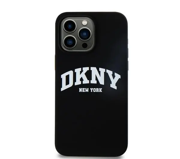 DKNY Liquid Silicone White Printed Logo MagSafe do iPhone 15 Pro Max Czarny