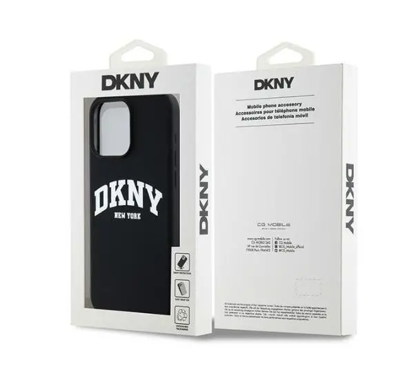 DKNY Liquid Silicone White Printed Logo MagSafe do iPhone 15 Pro Max Czarny