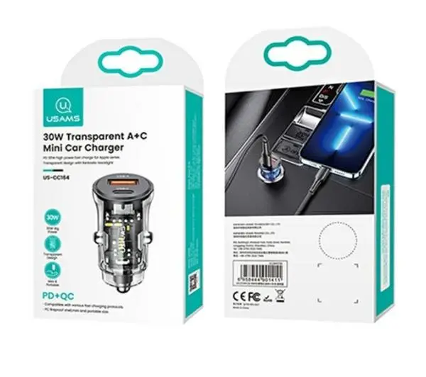 USAMS C32 1xUSB+1xUSB-C Fast Charge 30W Czarny