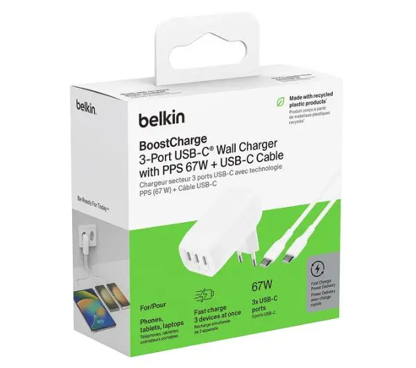 Belkin 3x USB-C PowerDelivery 3.1 67W + kabel USB-C