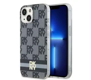 DKNY IML Checkered Mono Pattern & Printed Stripes MagSafe do iPhone 15 Plus Czarny