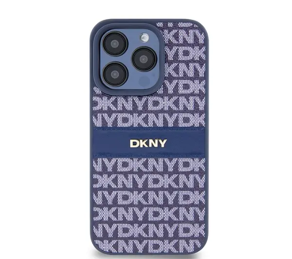 DKNY Hardcase Leather Mono Stripe & Metal Logo iPhone 15 Pro NiebieskI