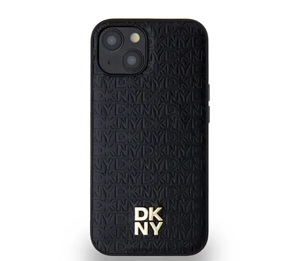 DKNY Hardcase Leather Monogram Pattern Metal Logo MagSafe do iPhone 14 Czarny