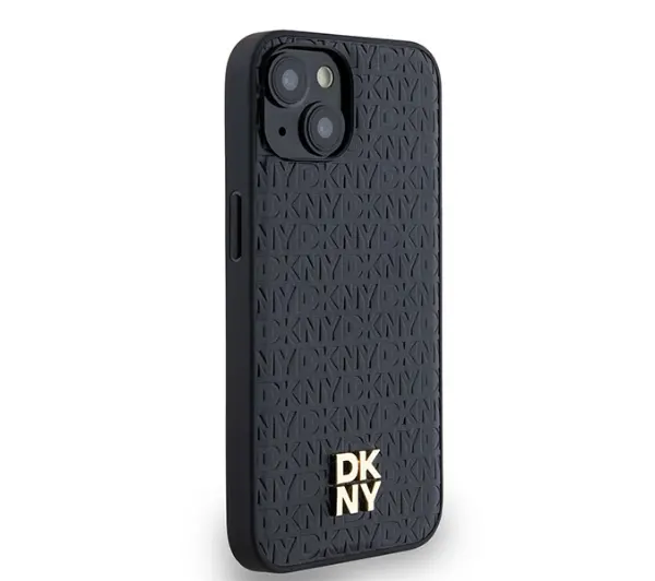 DKNY Hardcase Leather Monogram Pattern Metal Logo MagSafe do iPhone 14 Czarny