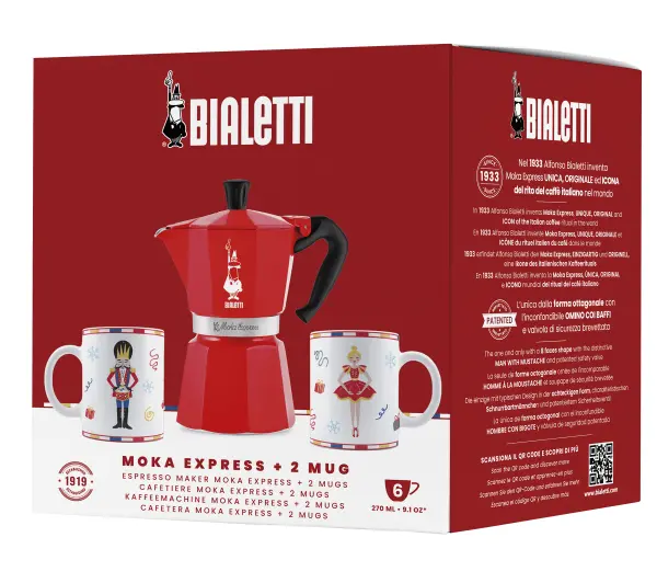 Bialetti Moka Express 6tz 300ml 2 kubki Czerwony