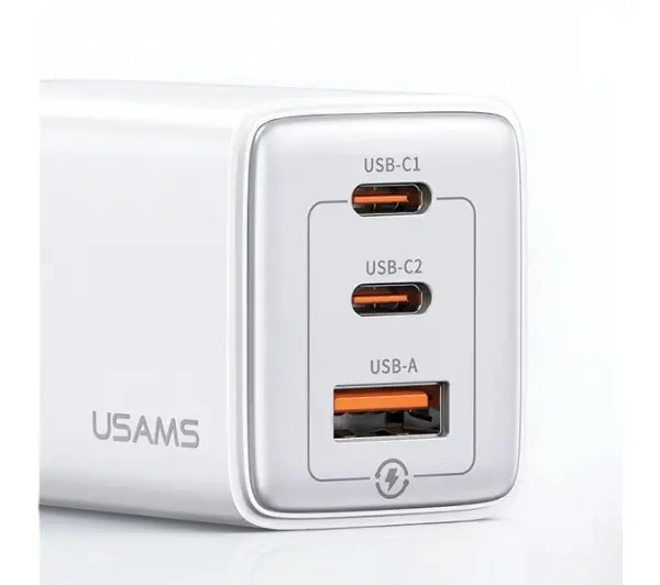 USAMS CC180TC01 2xUSB-C+USB 65W GAN PD3.0 Czarny