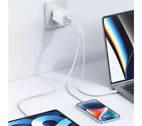 USAMS CC180TC01 2xUSB-C+USB 65W GAN PD3.0 Czarny