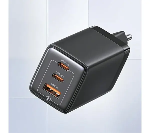 USAMS CC180TC01 2xUSB-C+USB 65W GAN PD3.0 Czarny