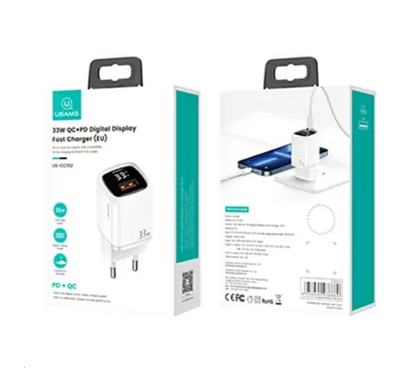 USAMS CC152TC02 USB-C+USB 33W PD3.0 FC Biały