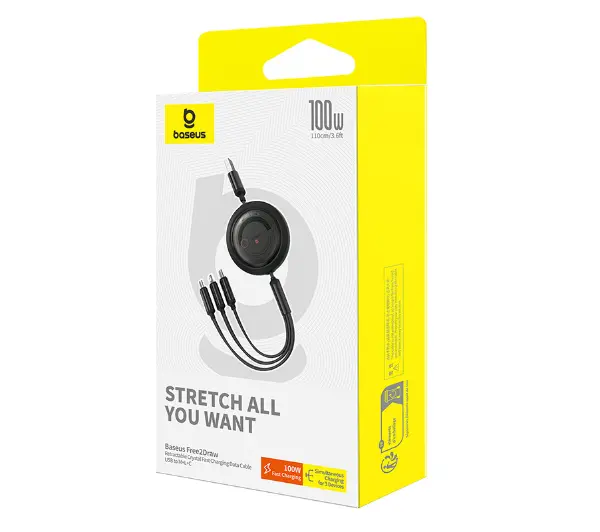 Baseus 3w1 Free2Draw USB do M+L+C 100W 1,1m Czarny