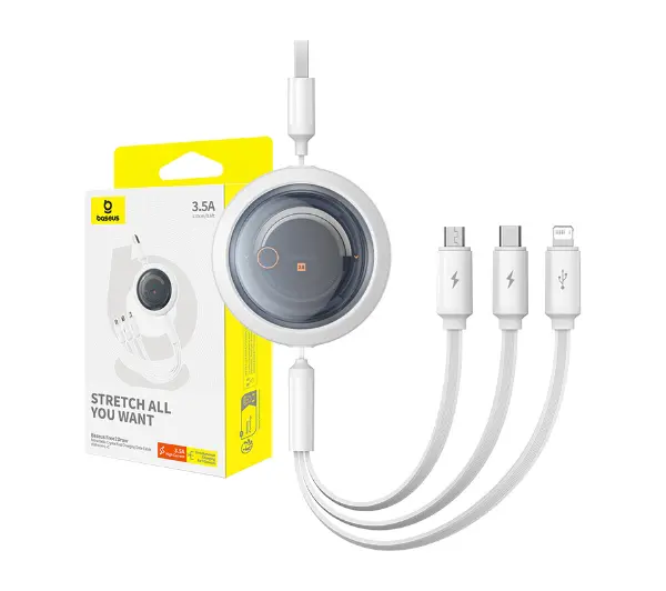 Baseus USB 3w1 Free2Draw USB do micro USB+Lightning+USB-C 3.5A 1,1m Biały
