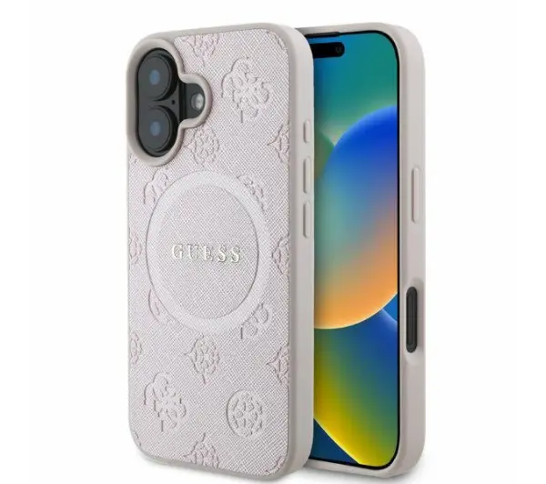 Guess Saffiano Peony Classic Logo MagSafe do iPhone 16 Różowy