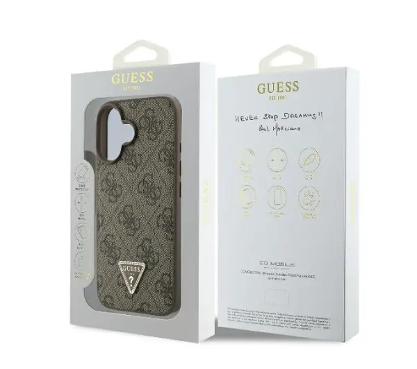 Guess hardcase Leather 4G Triangle Strass iPhone 16 Brązowy