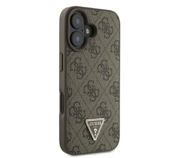 Guess hardcase Leather 4G Triangle Strass iPhone 16 Brązowy