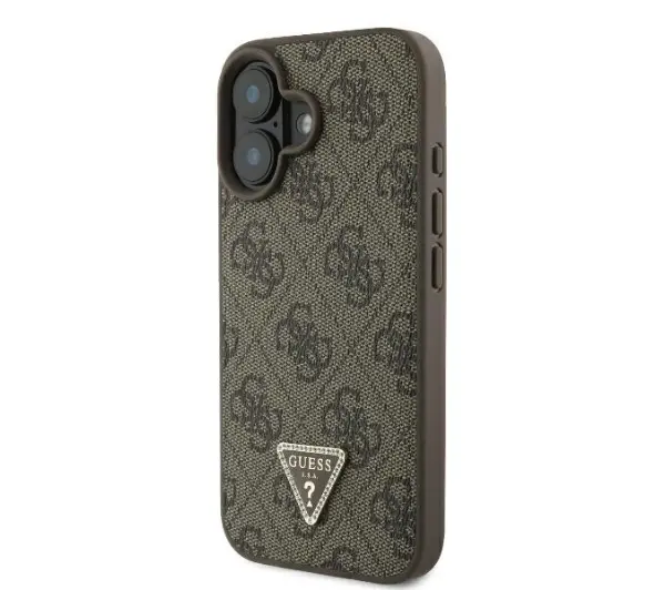 Guess hardcase Leather 4G Triangle Strass iPhone 16 Brązowy