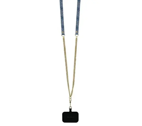 Guess Leather Metal Logo Strass Crossbody do iPhone 16 Pro Max Niebieski