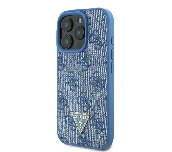Guess Leather Metal Logo Strass Crossbody do iPhone 16 Pro Max Niebieski
