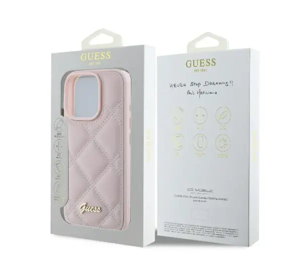 Guess Quilted Metal Logo do iPhone 16 Pro Różowy