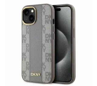 DKNY Leather Checkered Mono Pattern MagSafe do iPhone 14 Beżowy