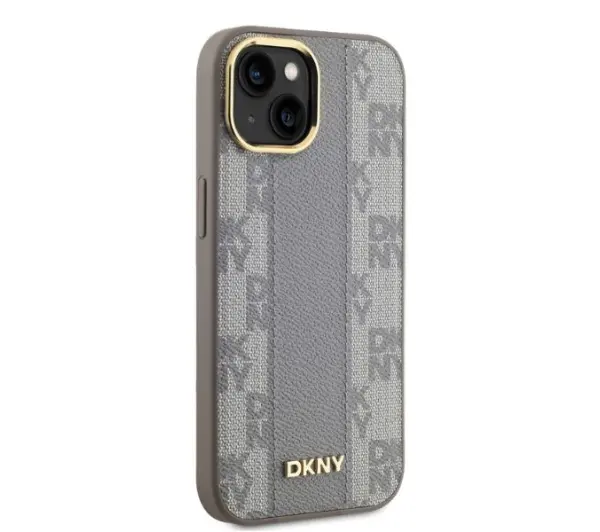DKNY Leather Checkered Mono Pattern MagSafe do iPhone 14 Beżowy