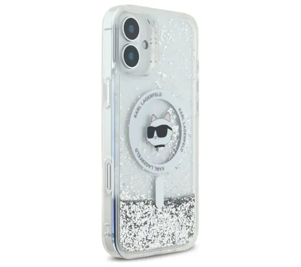 Karl Lagerfeld Liquid Glitter Choupette Head MagSafe do iPhone 16 Przezroczysty
