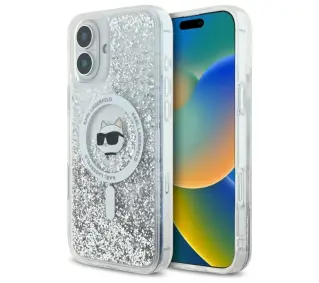 Karl Lagerfeld Liquid Glitter Choupette Head MagSafe do iPhone 16 Przezroczysty