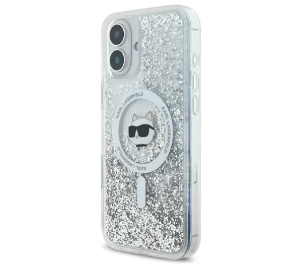 Karl Lagerfeld Liquid Glitter Choupette Head MagSafe do iPhone 16 Przezroczysty