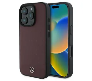 Mercedes-Benz Textured And Plain Leather MagSafe do iPhone 16 Pro Max Czerwony