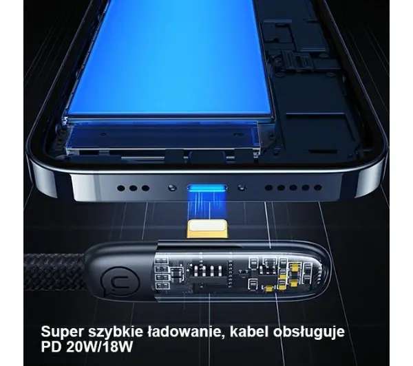 USAMS USB-C do Lightning PD 20W Fast Charging Iceflake Series 1,2m Czarny