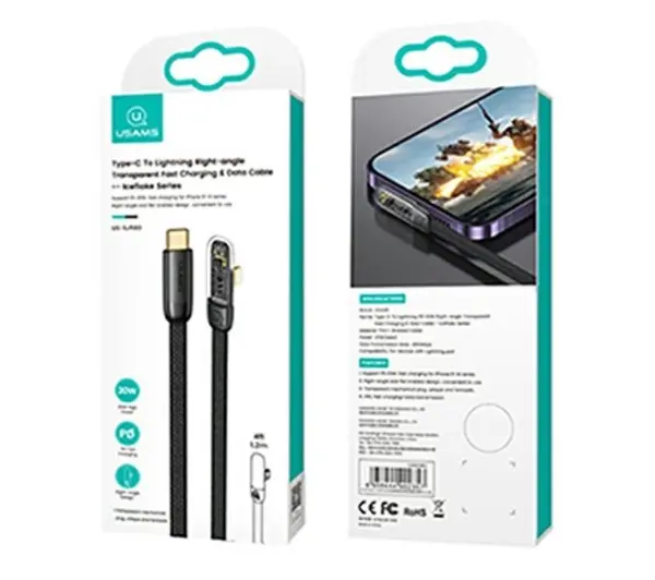 USAMS USB-C do Lightning PD 20W Fast Charging Iceflake Series 1,2m Czarny