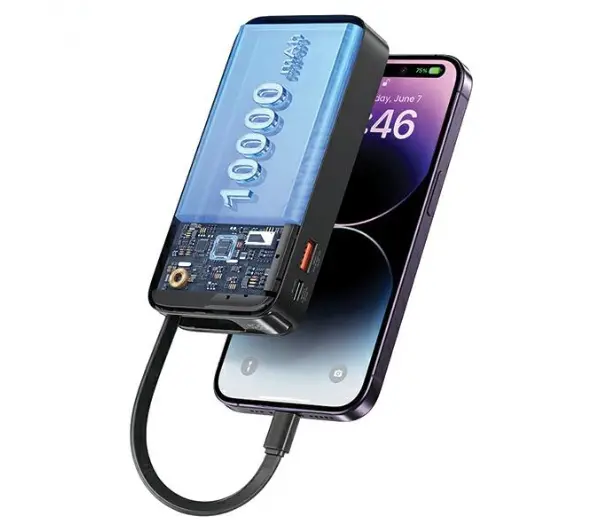 USAMS US-CD225 Ze zwijanym kablem Lightning Retractable 10000mAh PD 20W Fast Charge XY Series Fioletowy