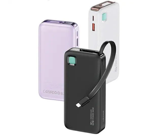 USAMS US-CD225 Ze zwijanym kablem Lightning Retractable 10000mAh PD 20W Fast Charge XY Series Fioletowy