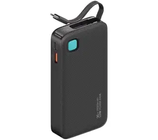 USAMS US-CD224 10000mAh PD 20W Fast Charge Ze zwijanym kablem USB-C Retractable Czarny