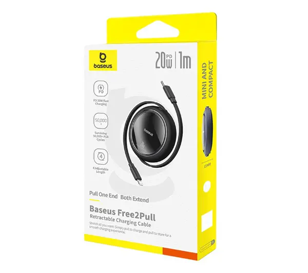 Baseus Free2Pull USB-C 20W 1m Czarny - ⚡ EURO HIT CENOWY! ⚡