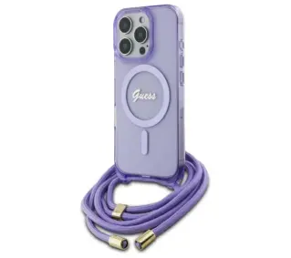 Guess Crossbody Cord Script MagSafe do iPhone 16 Pro Fioletowy