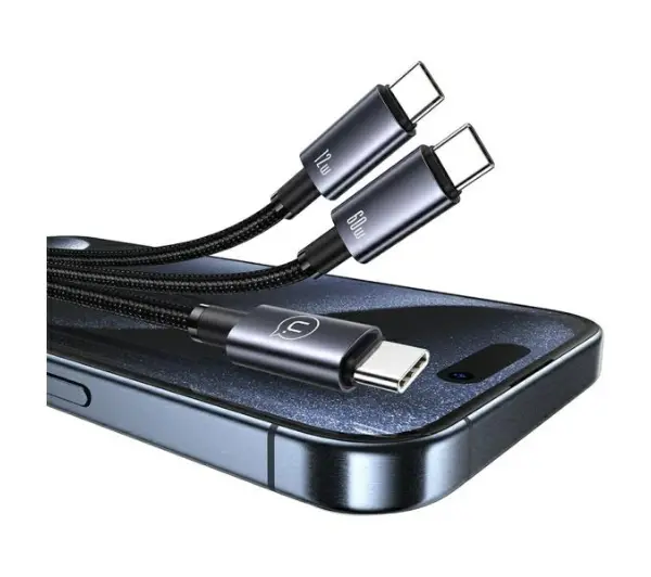 USAMS 2w1 2xUSB-C 72W 1,2m Czarny