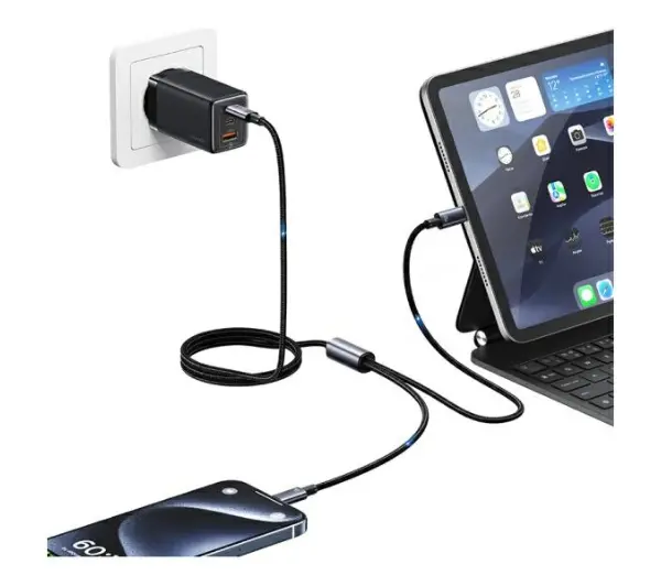 USAMS 2w1 2xUSB-C 72W 1,2m Czarny