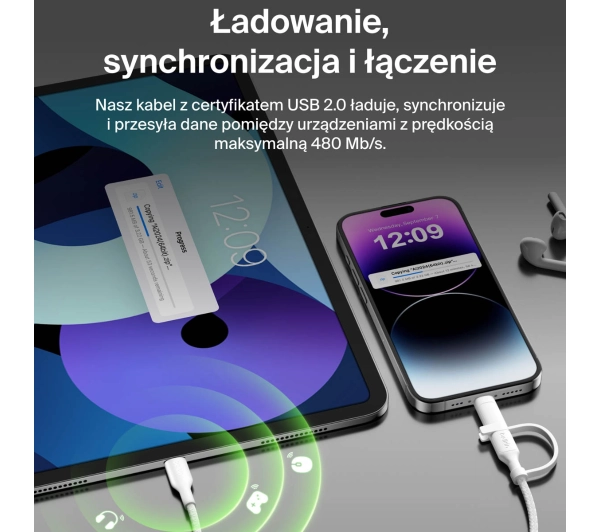 Belkin 2w1 USB-C do Lightning 60W 1,5m Biały