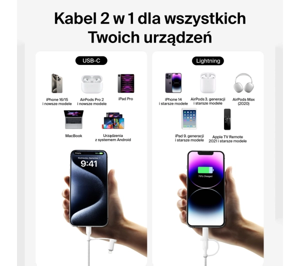 Belkin 2w1 USB-C do Lightning 60W 1,5m Biały