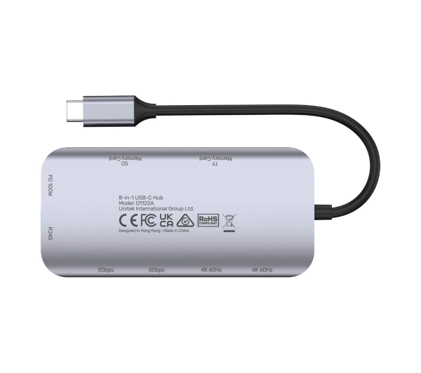 Unitek D1122A01 5Gbps 2x HDMI 4K czytnik kart RJ-45 PD 100W Szary