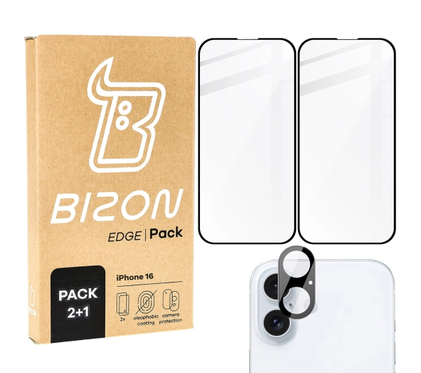 Bizon 2x szkło + szybka na aparat Edge 2 Pack do iPhone 16