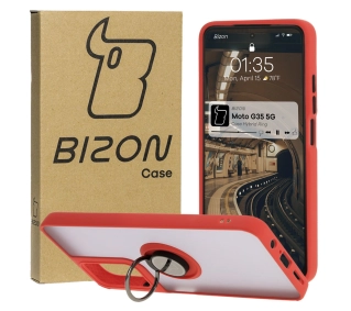 Bizon z uchwytem na palec Hybrid Ring do Motorola Moto G35 5G Przydymione z czerwoną ramką
