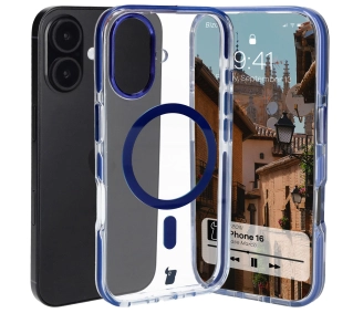 Bizon Marco z MagSafe do iPhone 16 Przezroczyste z niebieską ramką